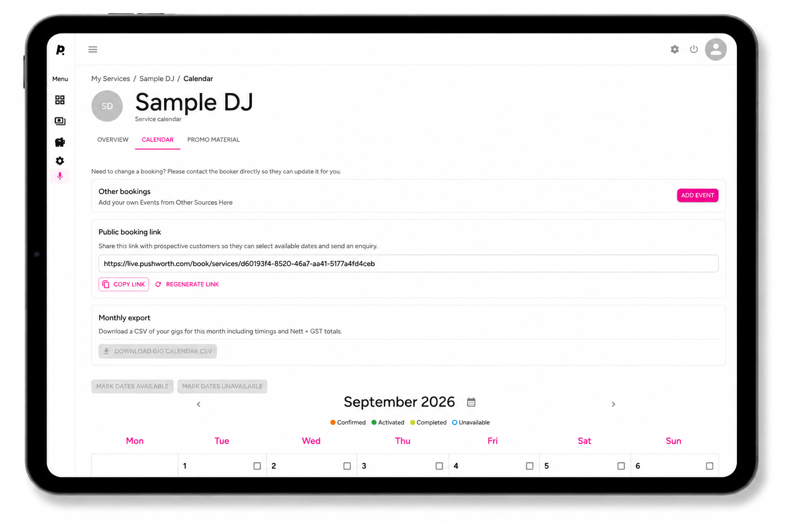 Public Booking Link in Calendar