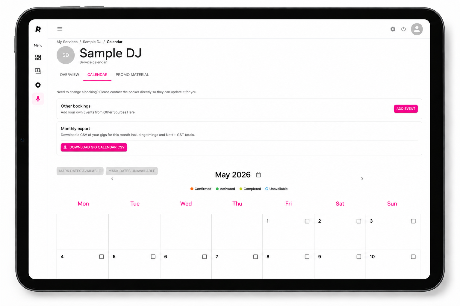 Service Calendar