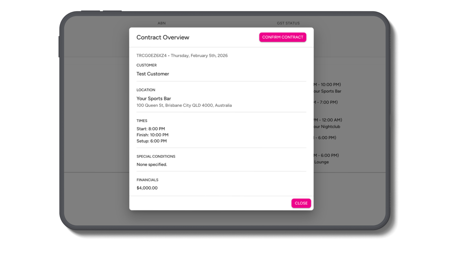 View Gig Contract in Pushworth Portal